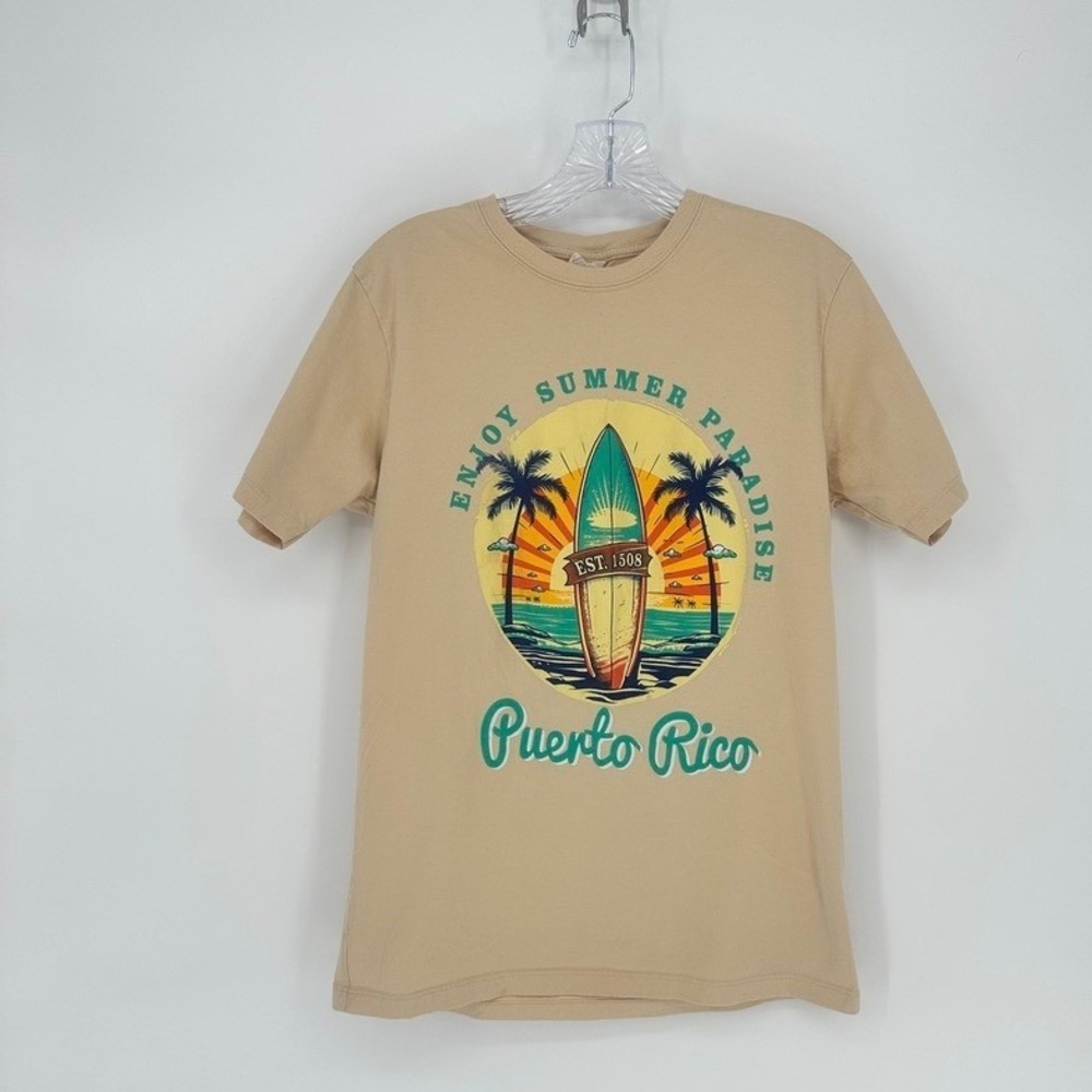Puerto Rico Surf Graphic‎ T-Shirt Enjoy Summer Paradise Tan Medium